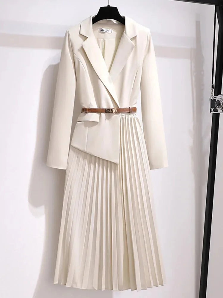 Midi dress blazer style belted pleated