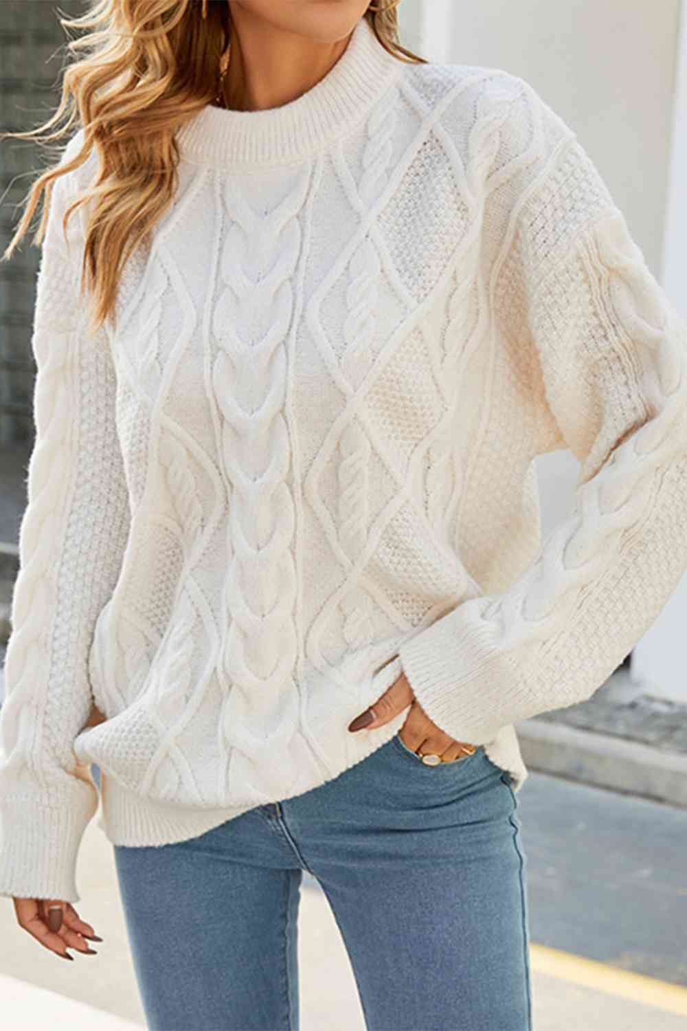 Mika | Cable Knit Oversized Sweater with Crew Neck for Women