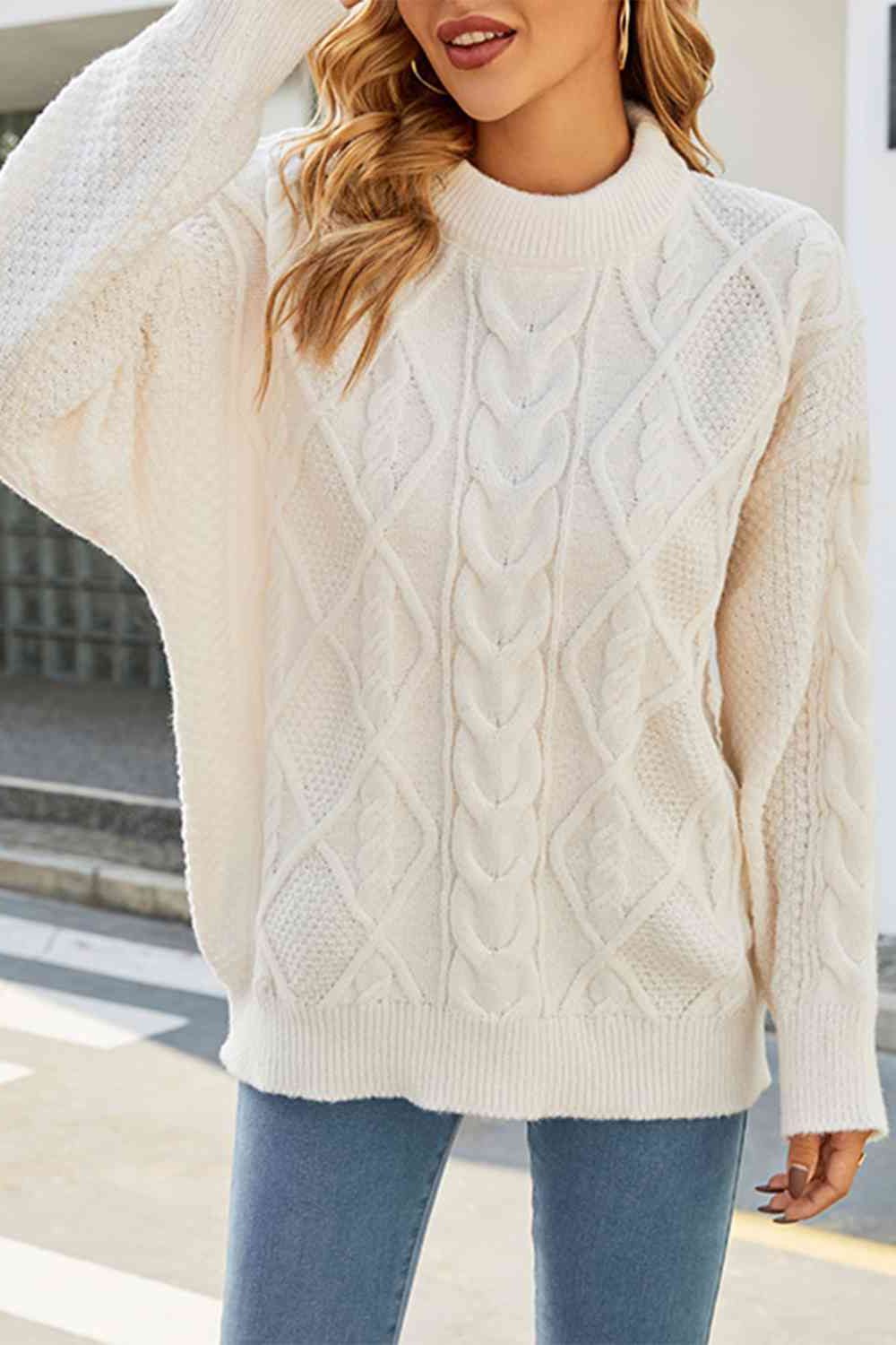 Mika | Cable Knit Oversized Sweater with Crew Neck for Women
