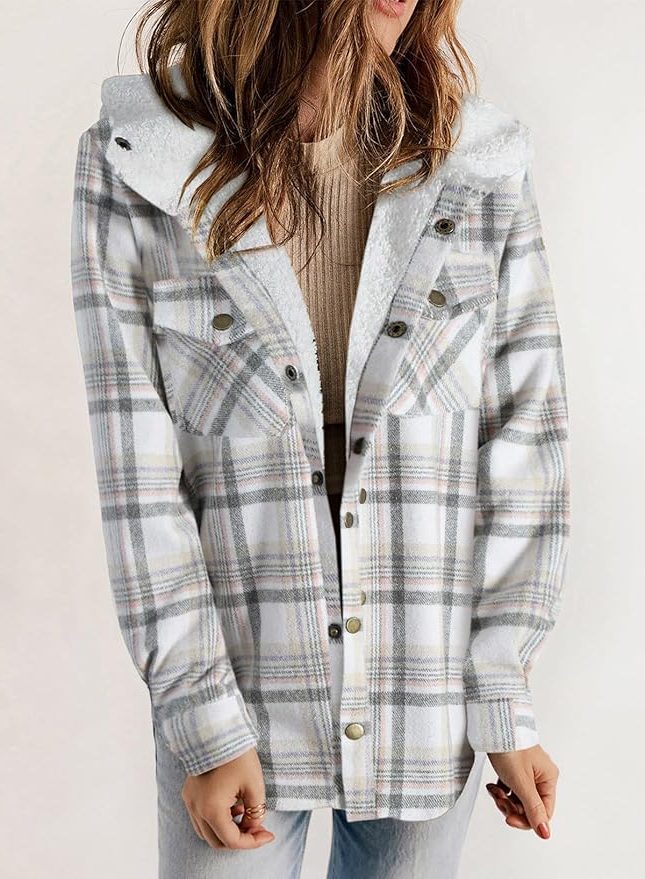 Mireille | Plaid Flannel Winter Jacket with Sherpa Collar for Women