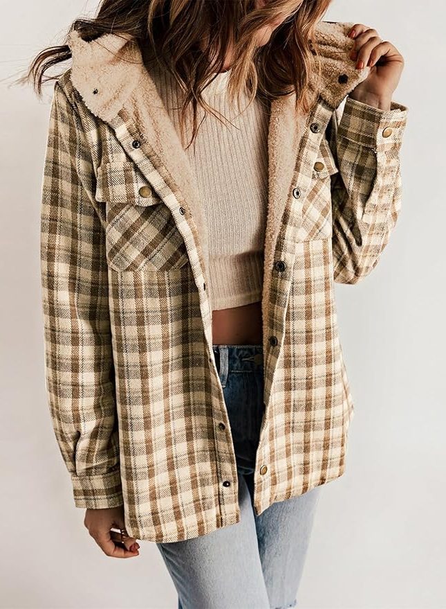 Mireille | Plaid Flannel Winter Jacket with Sherpa Collar for Women