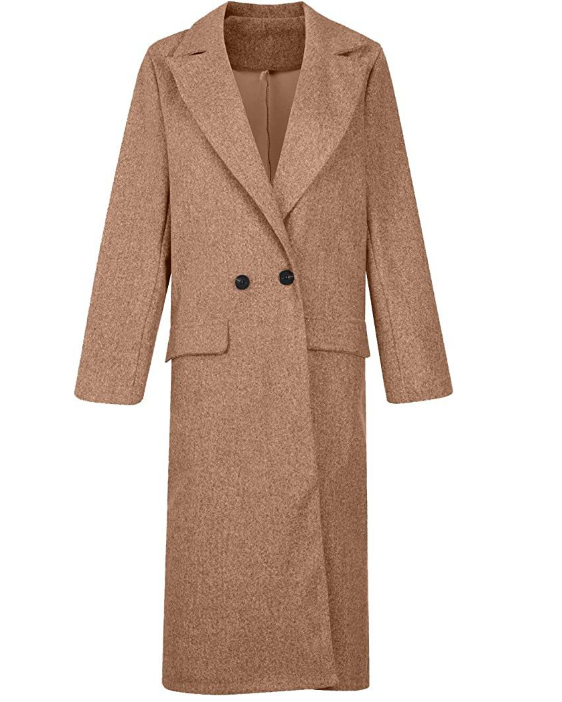 Women's Double-Breasted Long Coat with Notch Lapel