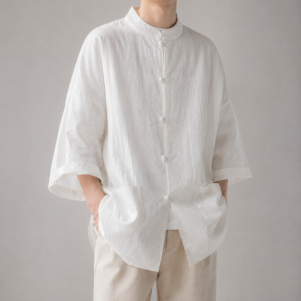 The Capri Stand Collar Knot Button Overshirt