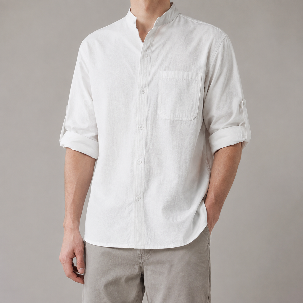 The Bergamo Band Collar Three Quarter Sleeve Shirt