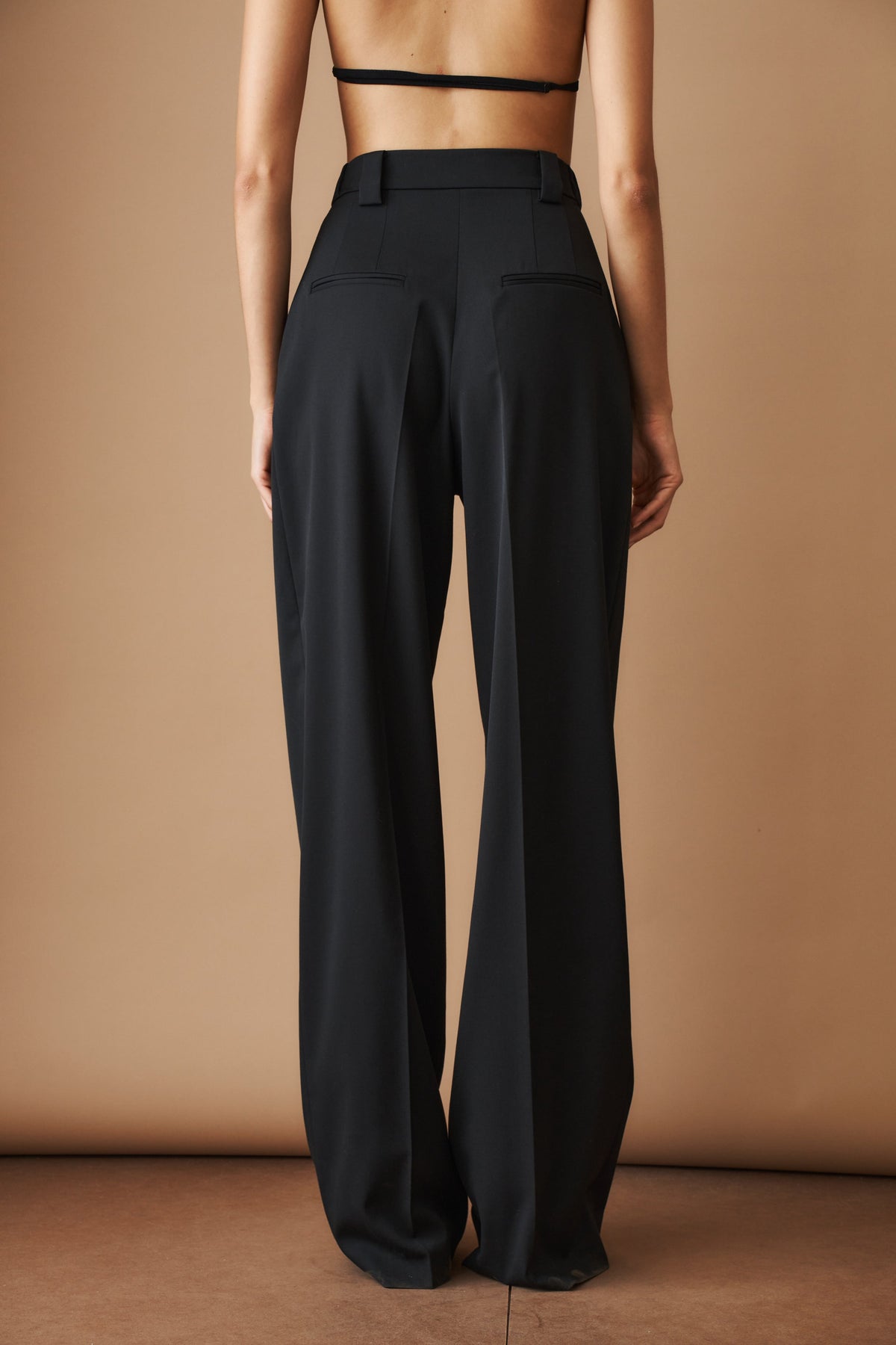 Women's Black High-Waisted Wide-Leg Pleated Pants