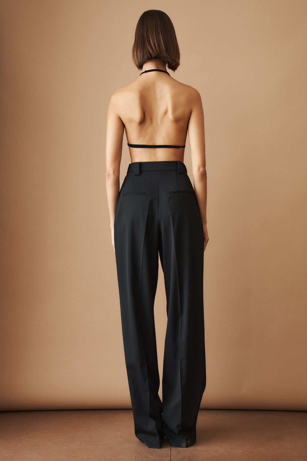 Women's Black High-Waisted Wide-Leg Pleated Pants