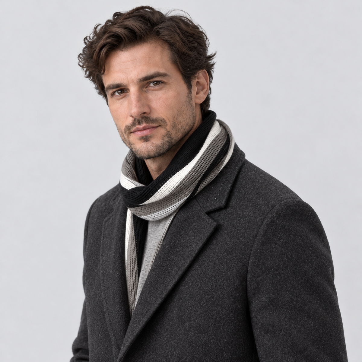 Montarello Men’s Scarf Striped Knitted Tassel Fringe