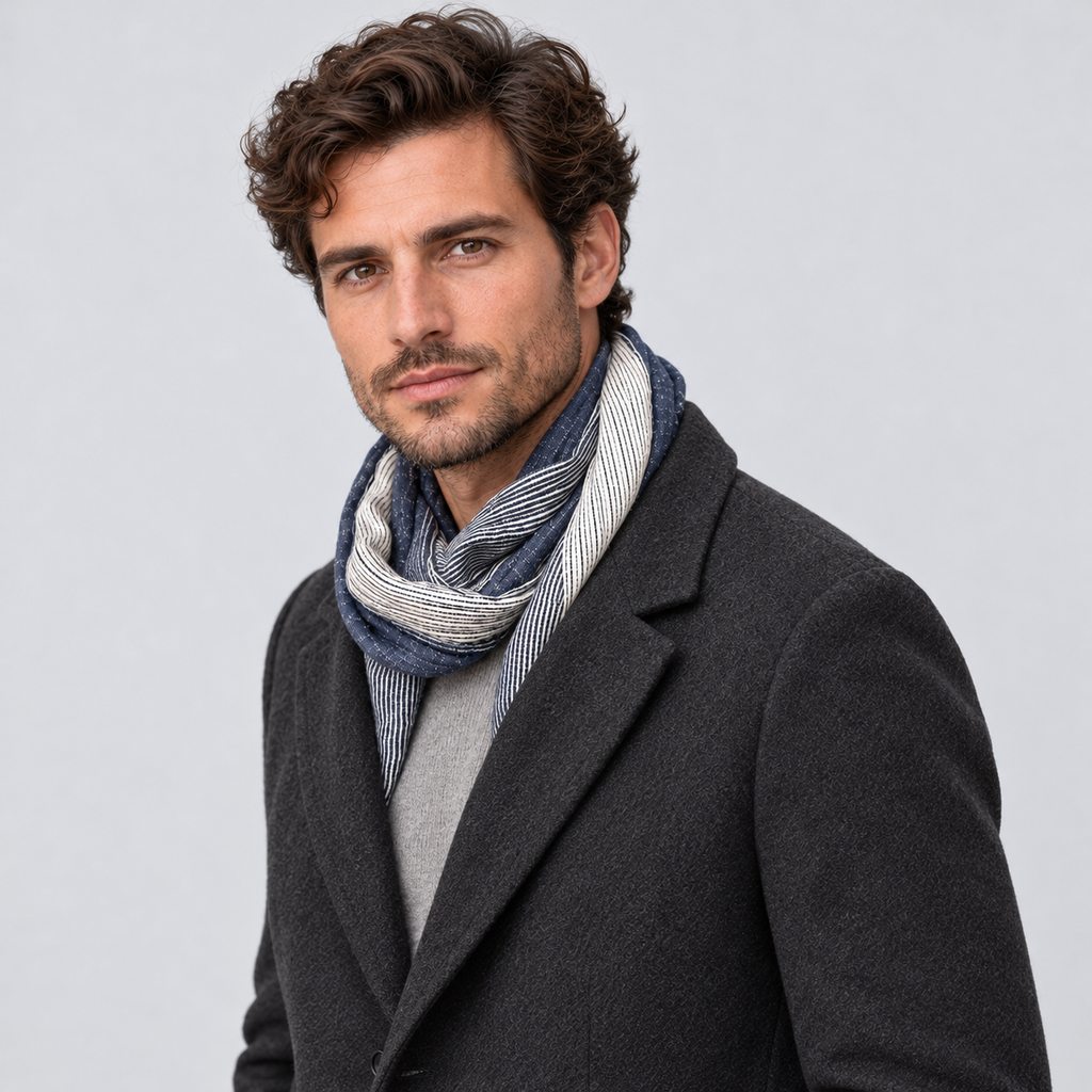 Montarello Men’s Scarf Crinkle Two Tone Frayed Edge