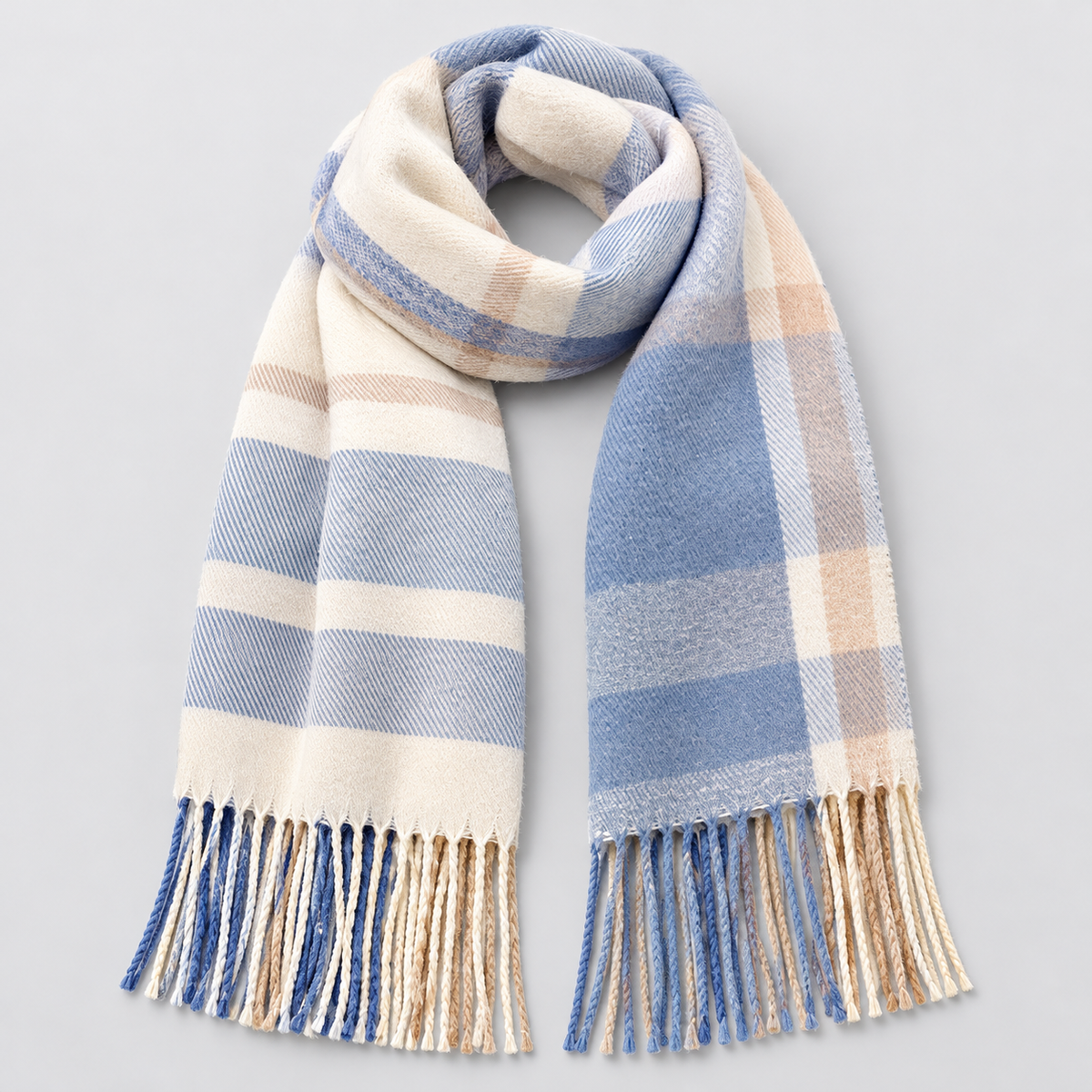 Montarello Women’s Scarf Check Tassel Brushed Soft