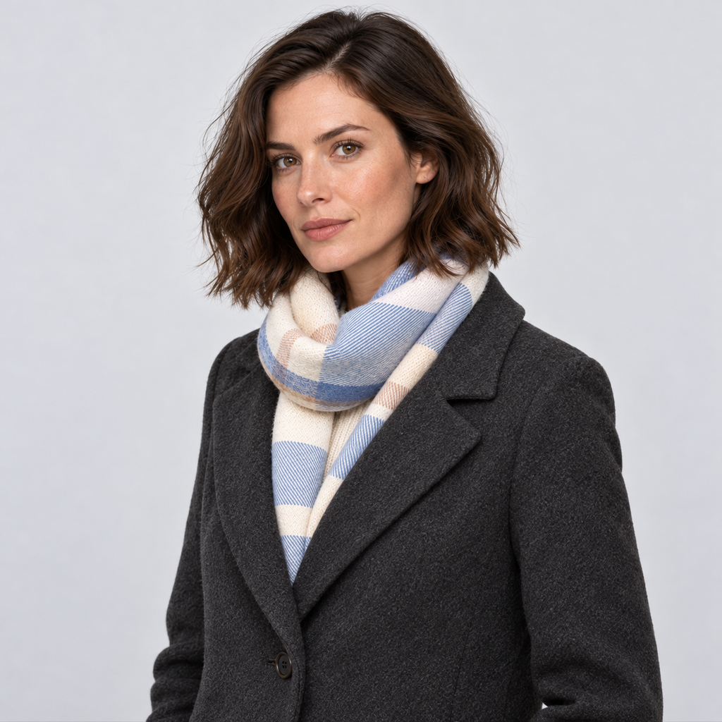 Montarello Women’s Scarf Check Tassel Brushed Soft