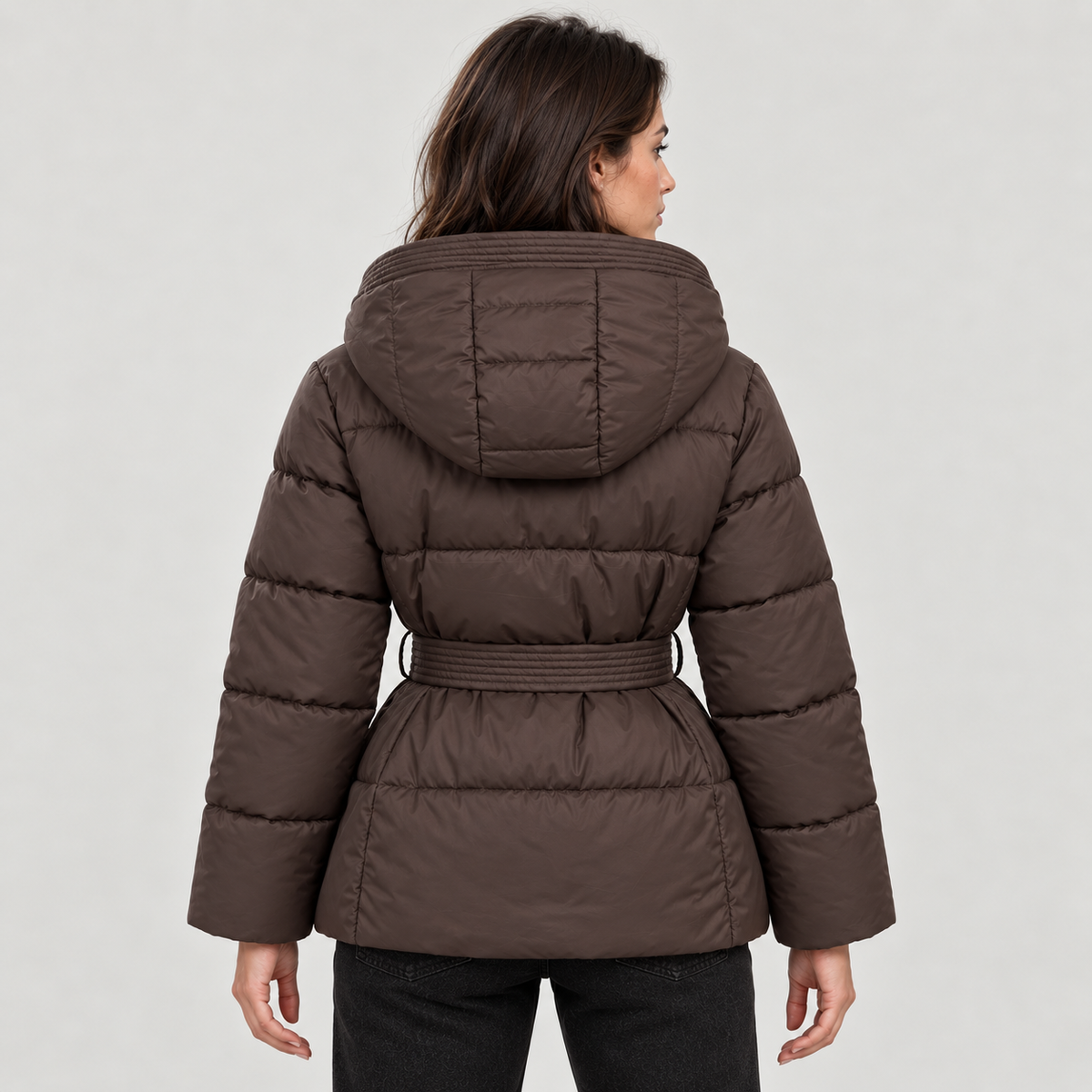 Montarello Women's Jacket Puffer Hooded Belted Quilted Zip