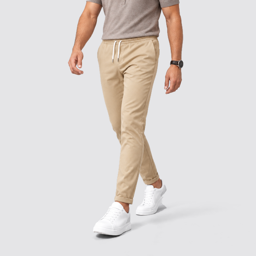 Montarello Men's Slim Fit Drawstring Trousers with Tapered Leg