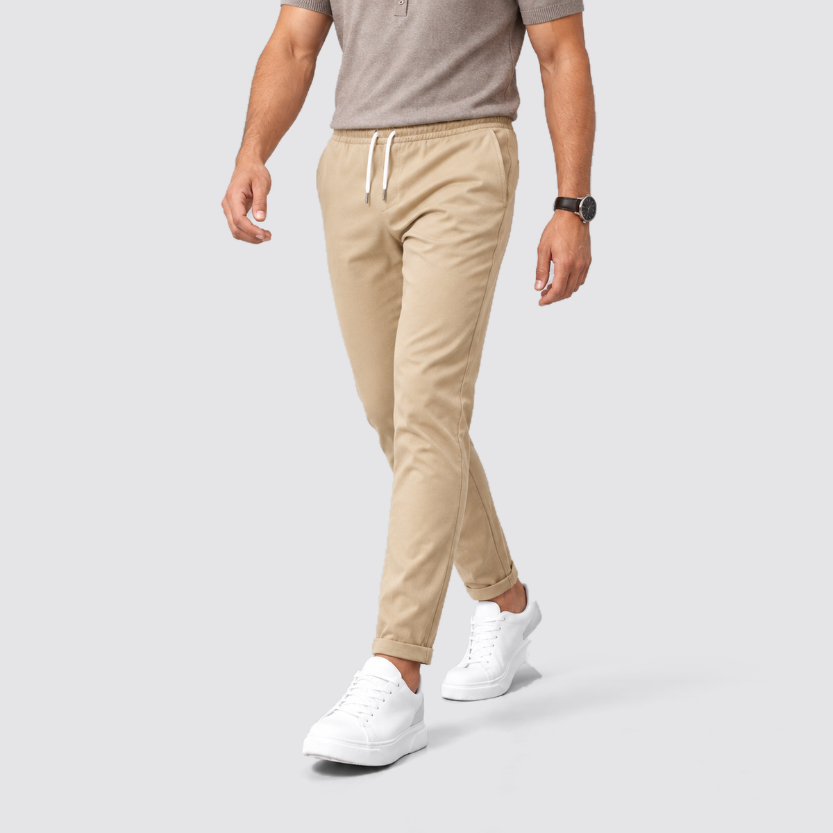 Montarello Men's Slim Fit Drawstring Trousers with Tapered Leg