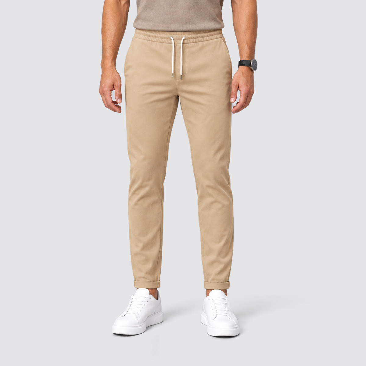 Montarello Men's Slim Fit Drawstring Trousers with Tapered Leg