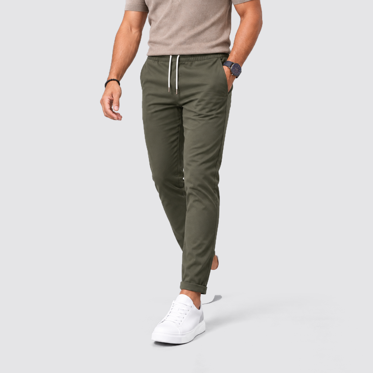 Montarello Men's Slim Fit Drawstring Trousers with Tapered Leg