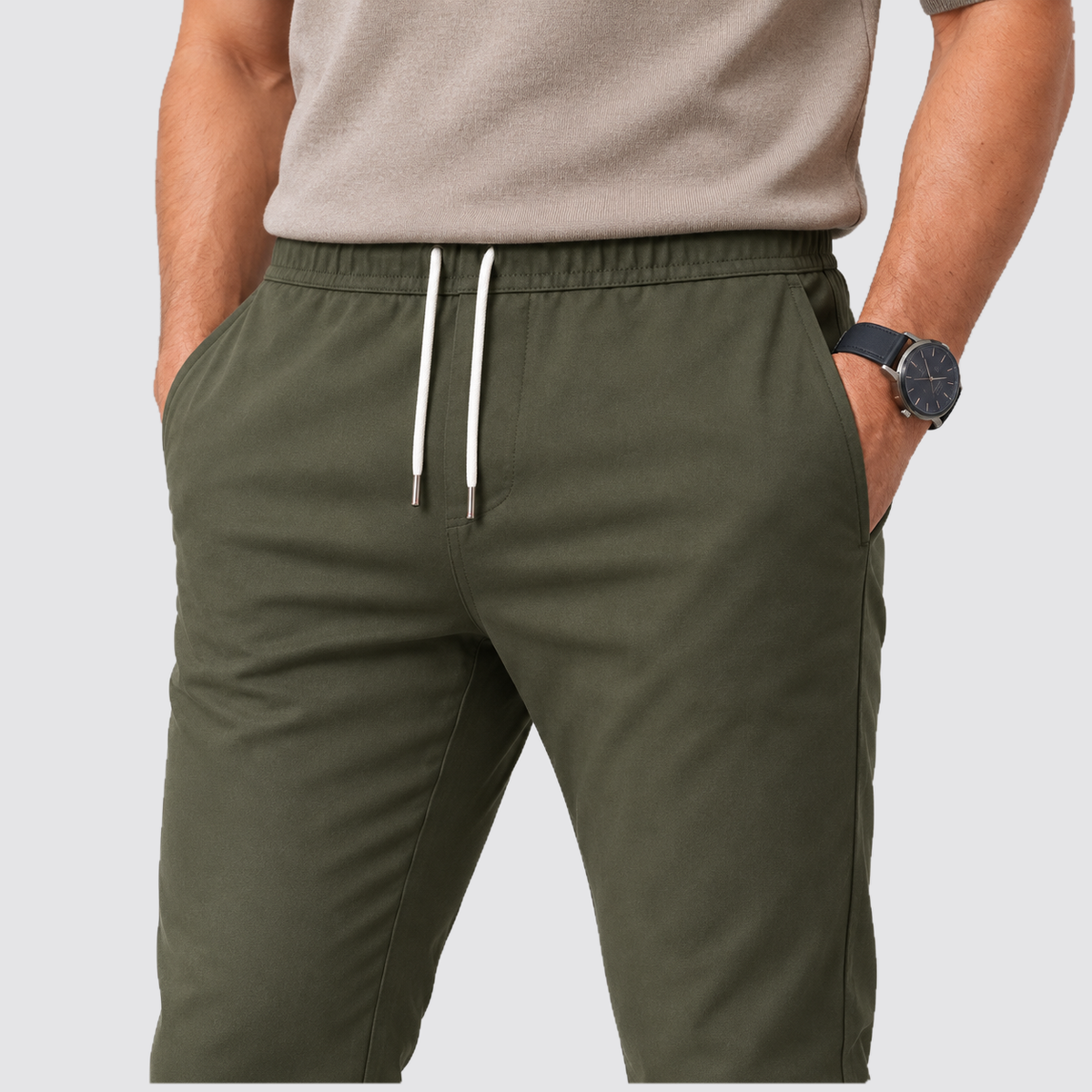 Montarello Men's Slim Fit Drawstring Trousers with Tapered Leg