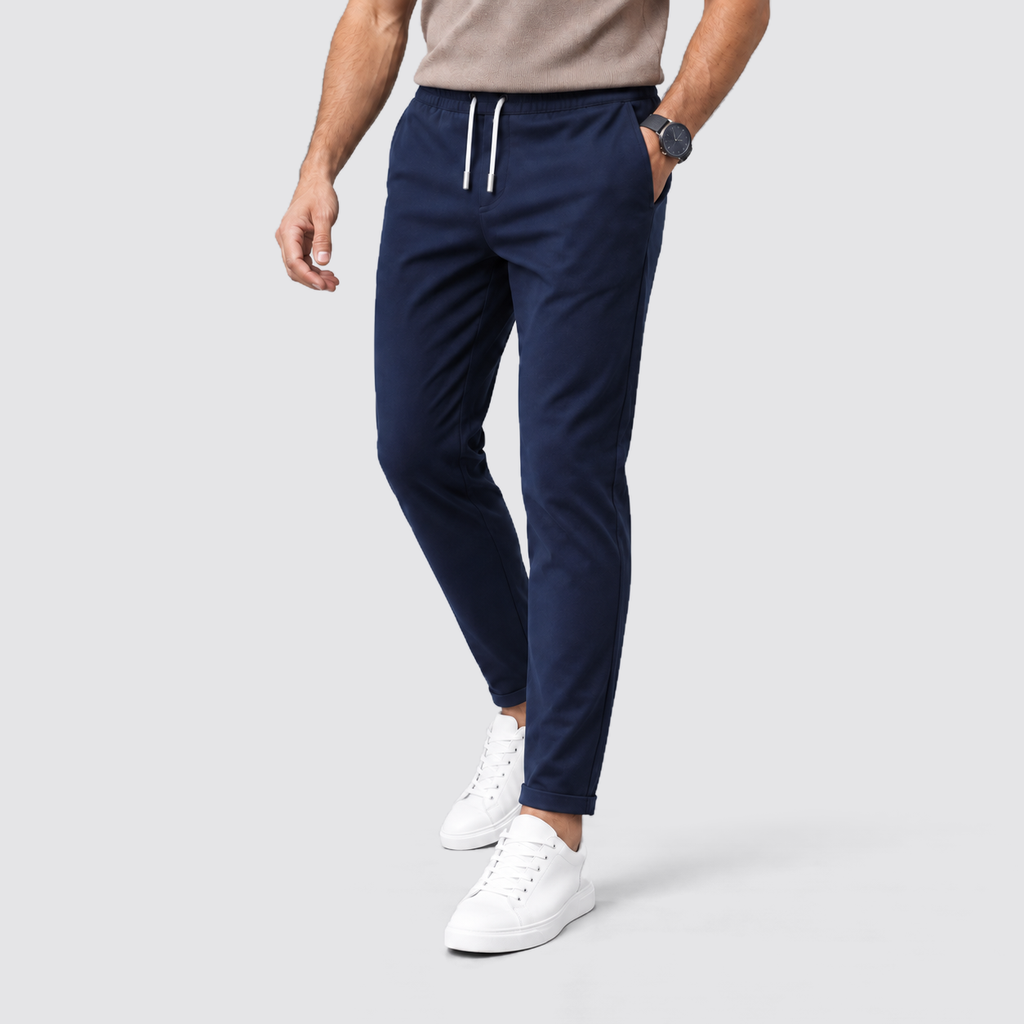 Montarello Men's Slim Fit Drawstring Trousers with Tapered Leg