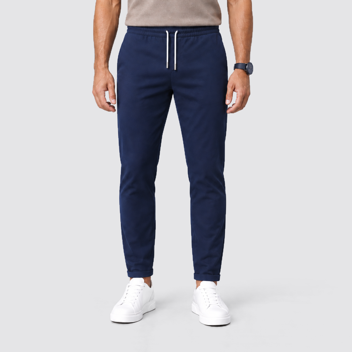Montarello Men's Slim Fit Drawstring Trousers with Tapered Leg