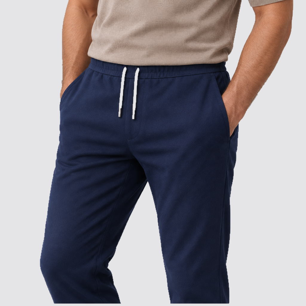 Montarello Men's Slim Fit Drawstring Trousers with Tapered Leg