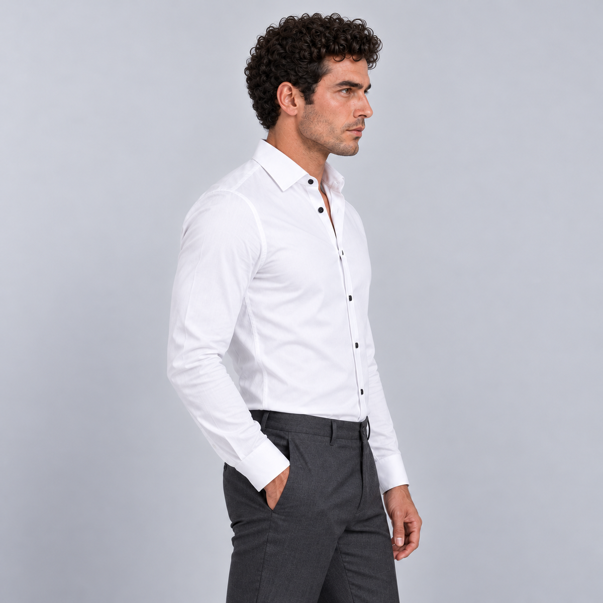Montarello Men's Wrinkle-Free Formal Shirt with Point Collar