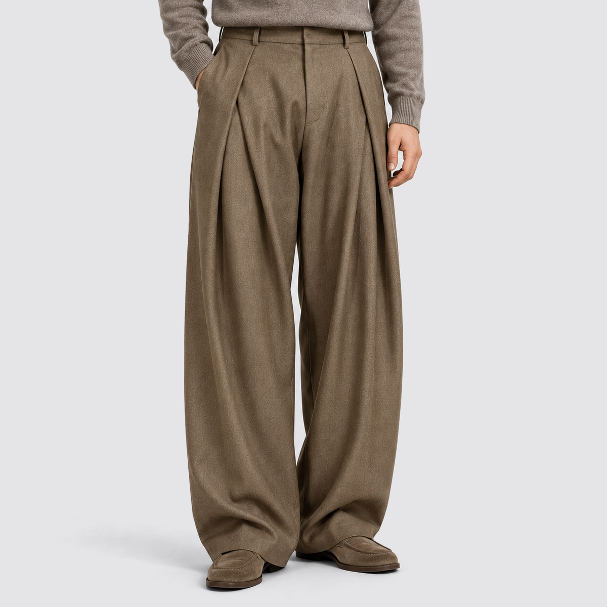 Montarello Men's Wide Leg Trousers Pleated High Waist Tailored