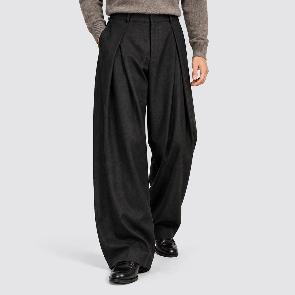 Montarello Men's Wide Leg Trousers Pleated High Waist Tailored