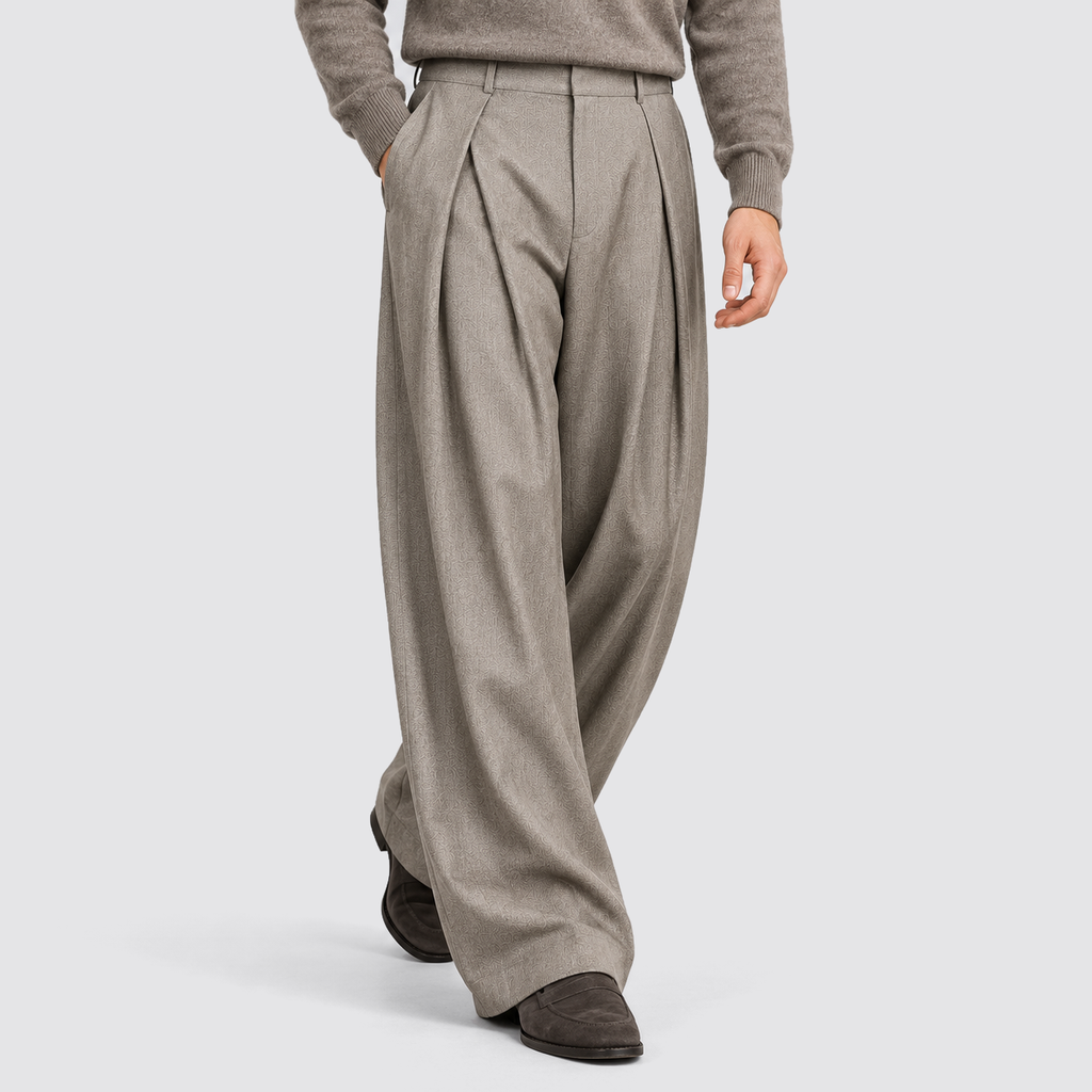 Montarello Men's Wide Leg Trousers Pleated High Waist Tailored