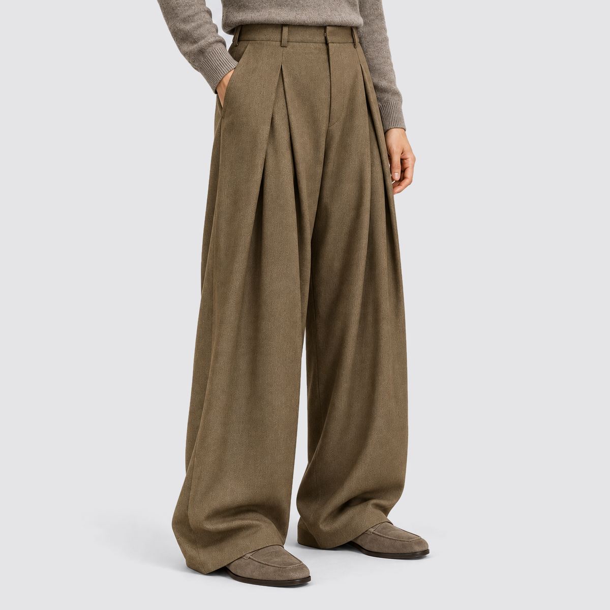 Montarello Men's Wide Leg Trousers Pleated High Waist Tailored