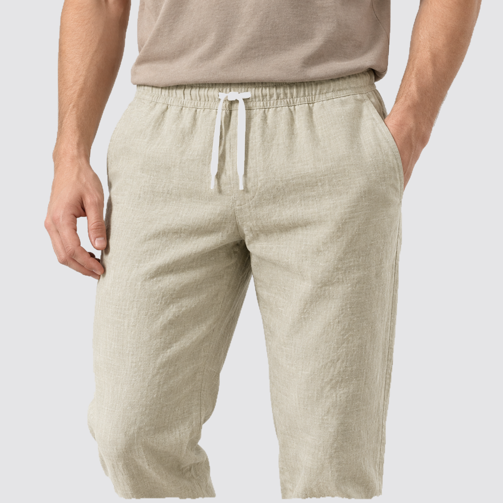 Montarello Men's Straight-Leg Linen-Look Elastic Waist Summer Trousers