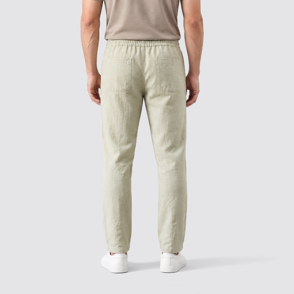 Montarello Men's Straight-Leg Linen-Look Elastic Waist Summer Trousers