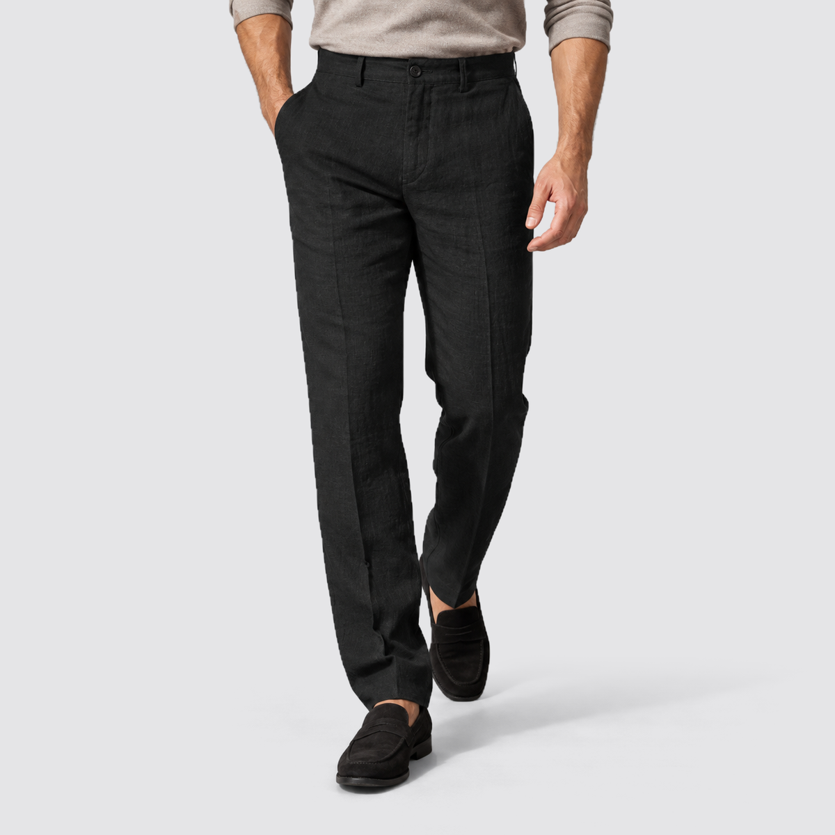 Montarello Men's Tailored Fit Linen-Look Smart Summer Trousers