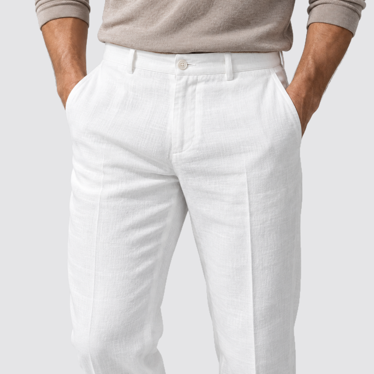 Montarello Men's Tailored Fit Linen-Look Smart Summer Trousers
