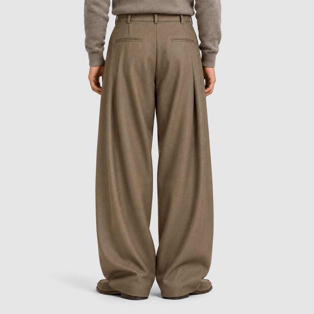 Montarello Men's Wide Leg Trousers Pleated High Waist Tailored