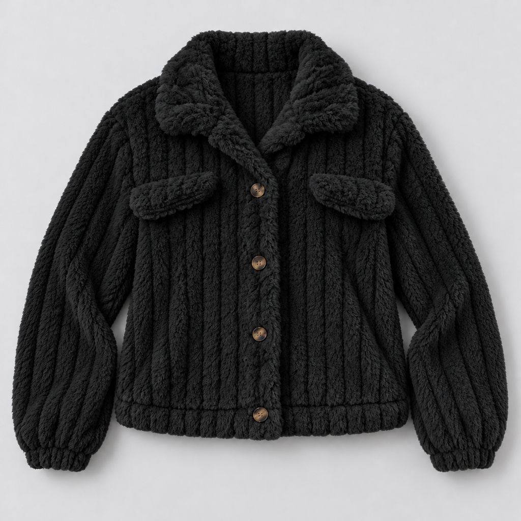 Montarello Women's Teddy Jacket Borg Collared Button Front