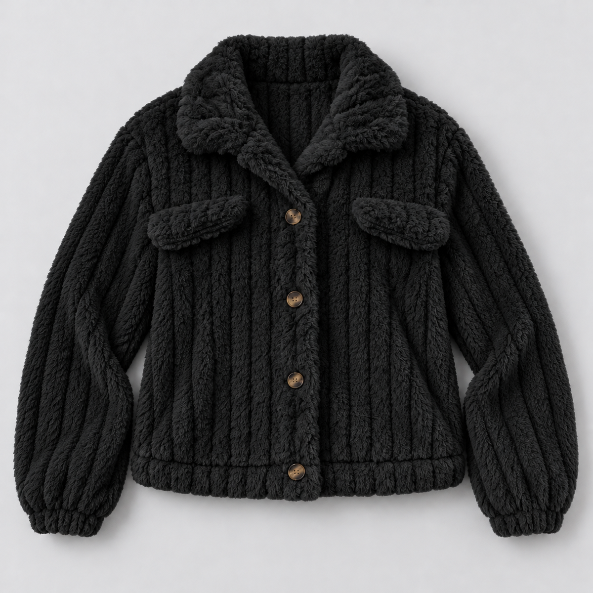 Montarello Women's Teddy Jacket Borg Collared Button Front