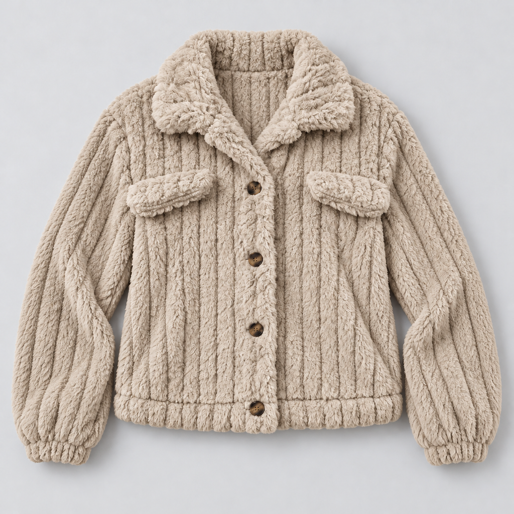 Montarello Women's Teddy Jacket Borg Collared Button Front