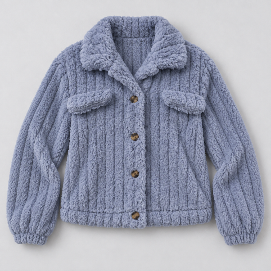 Montarello Women's Teddy Jacket Borg Collared Button Front