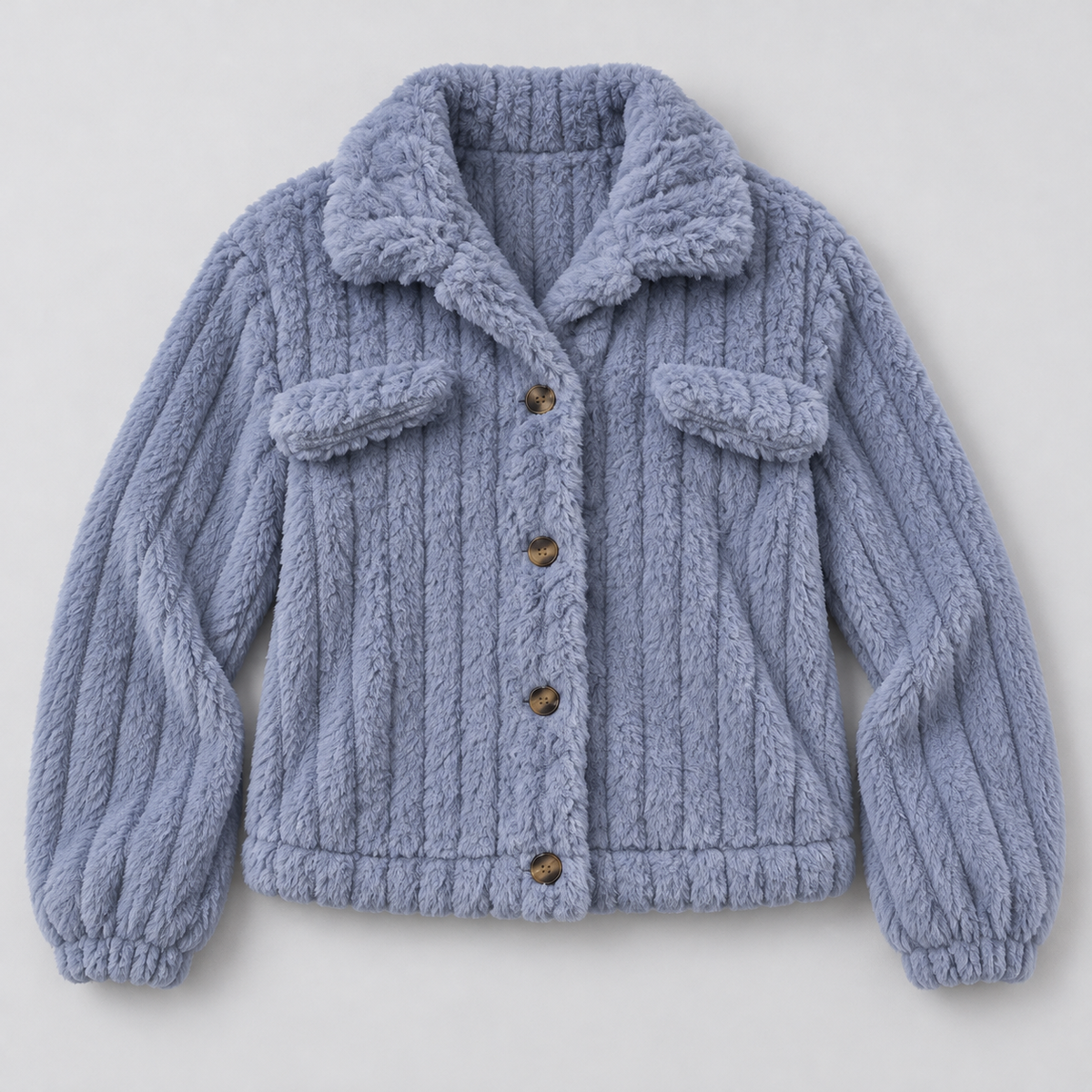 Montarello Women's Teddy Jacket Borg Collared Button Front