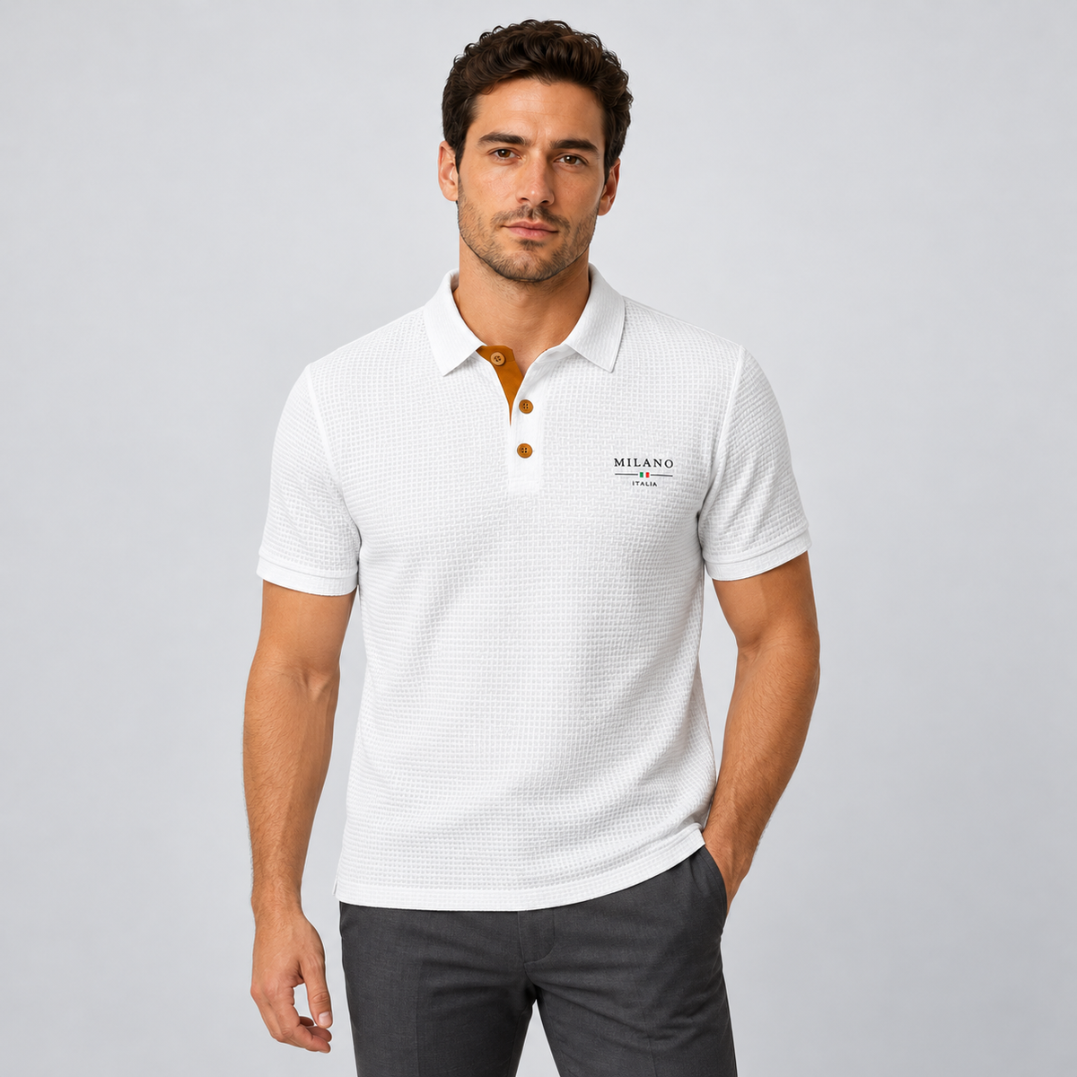 Montarello Men's Textured Short-Sleeve Polo Shirt
