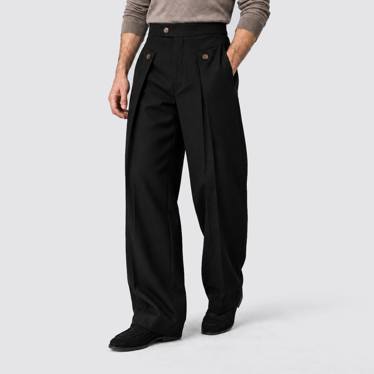 Montarello Men's Wide Leg Trousers with Front Pleats