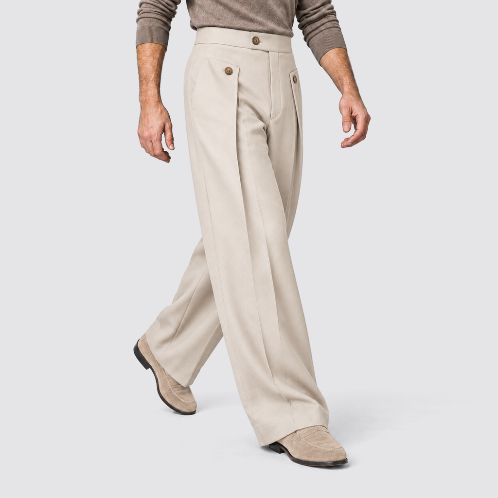 Montarello Men's Wide Leg Trousers with Front Pleats