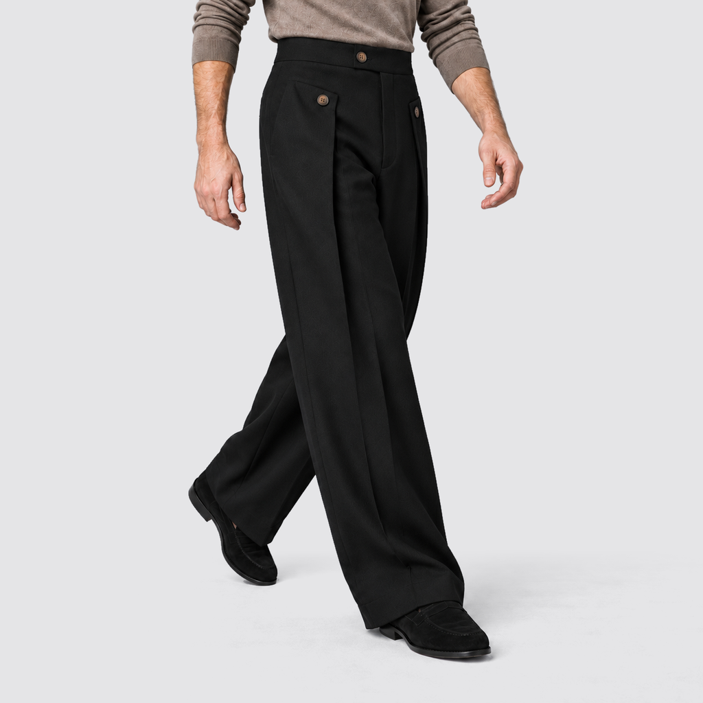 Montarello Men's Wide Leg Trousers with Front Pleats
