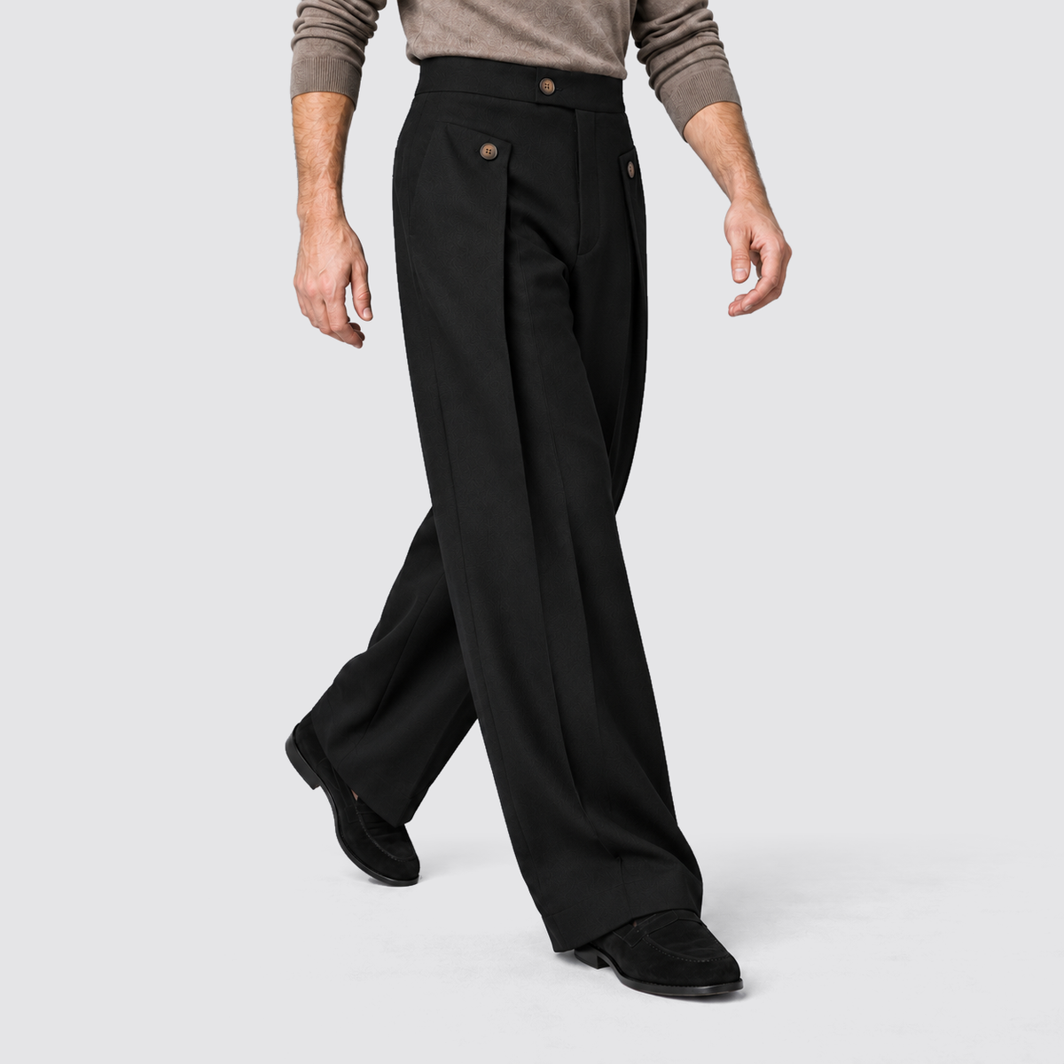 Montarello Men's Wide Leg Trousers with Front Pleats