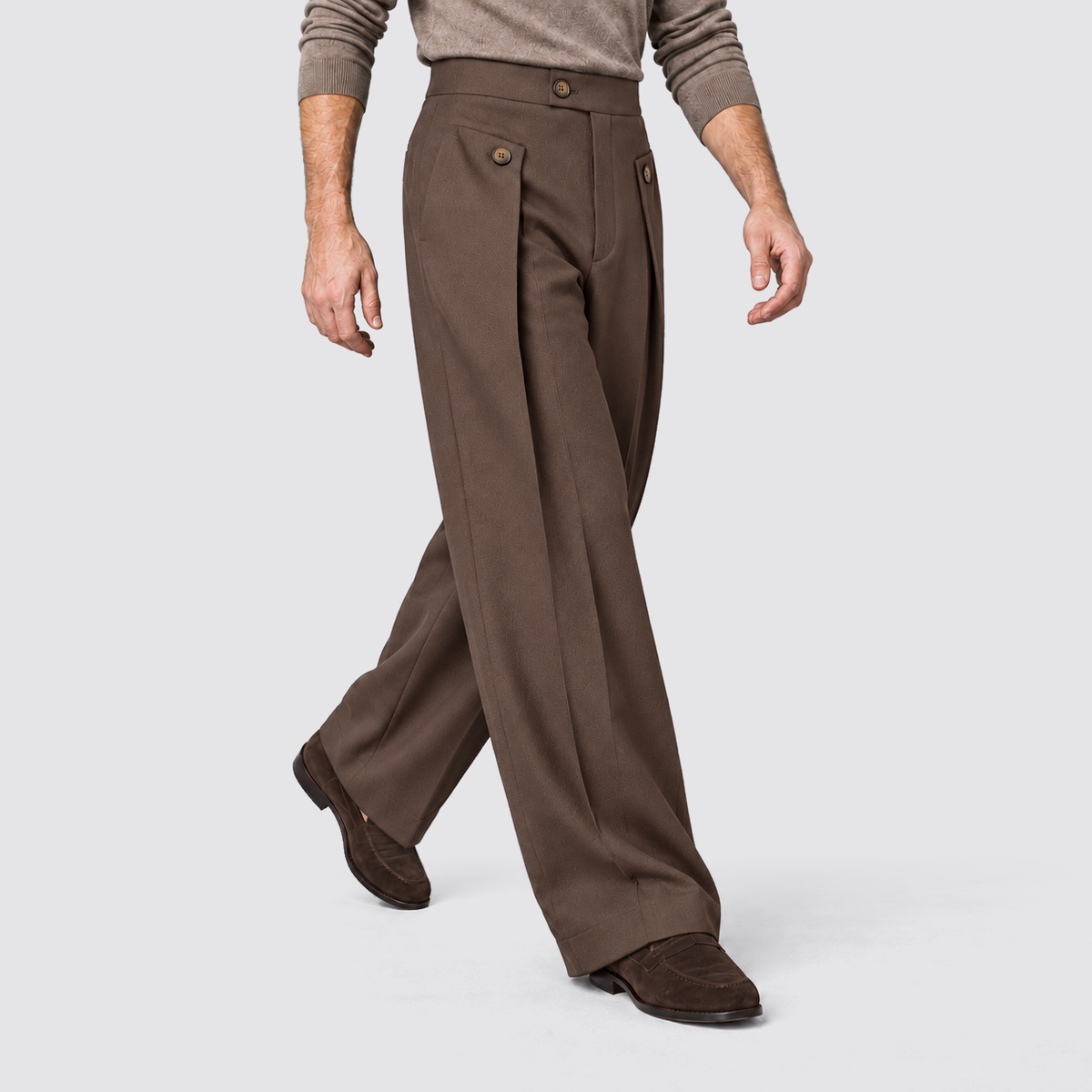 Montarello Men's Wide Leg Trousers with Front Pleats