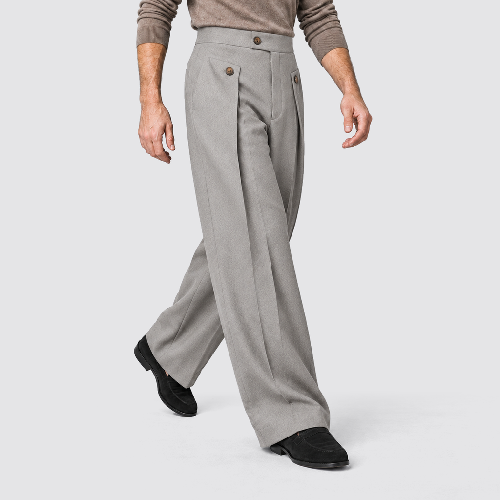 Montarello Men's Wide Leg Trousers with Front Pleats