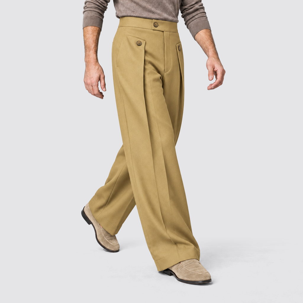 Montarello Men's Wide Leg Trousers with Front Pleats