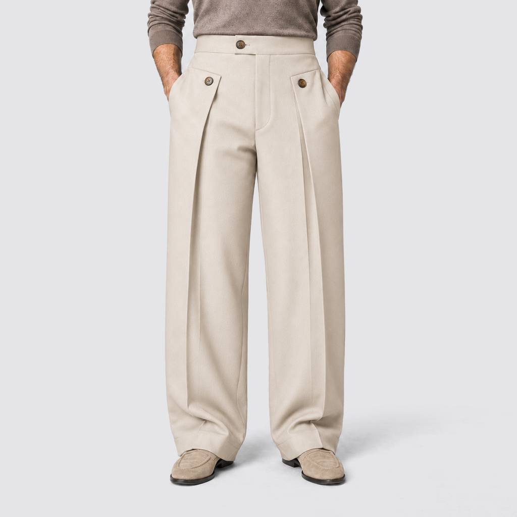 Montarello Men's Wide Leg Trousers with Front Pleats
