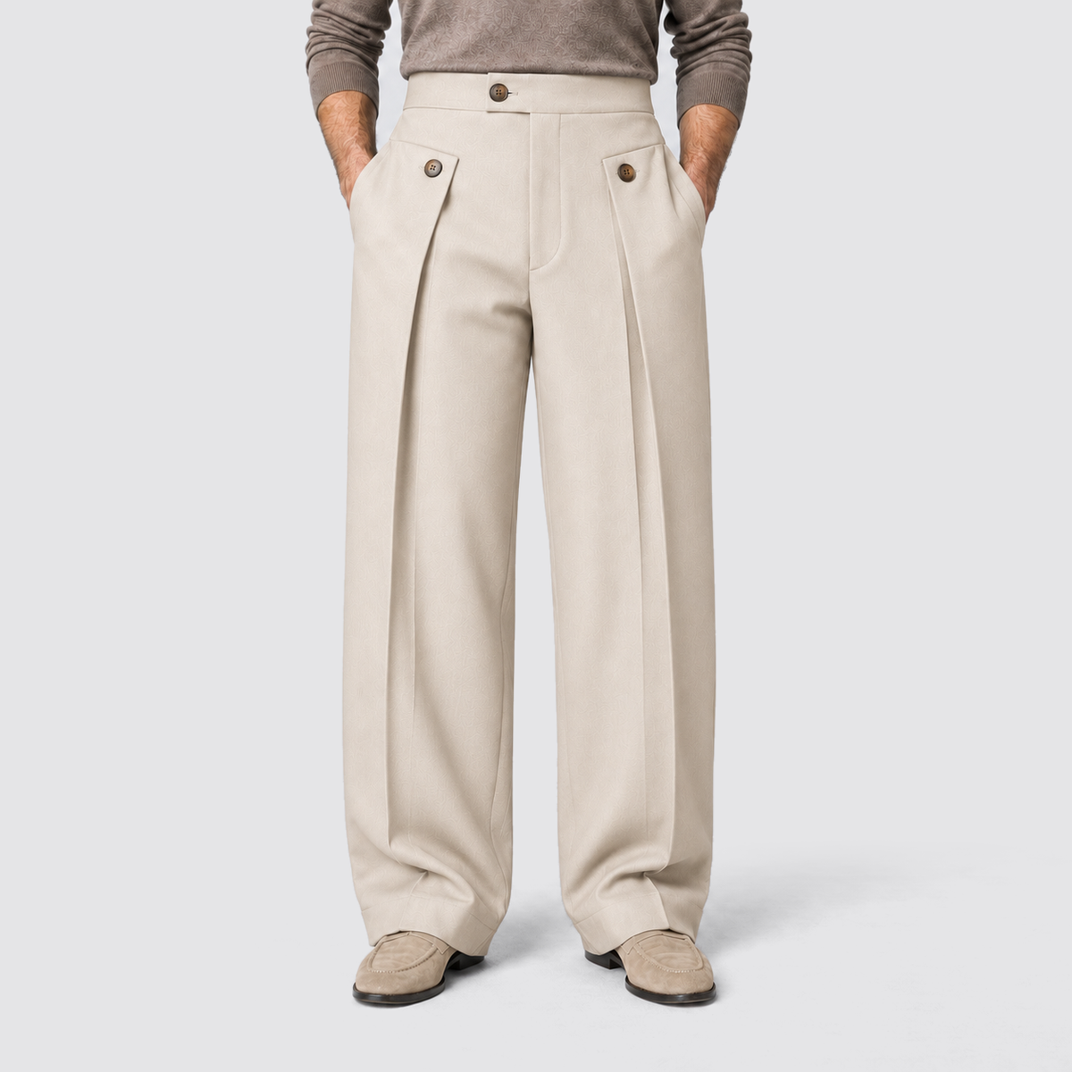 Montarello Men's Wide Leg Trousers with Front Pleats
