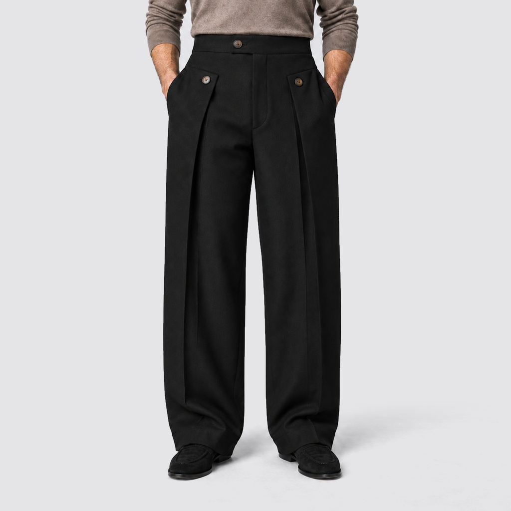 Montarello Men's Wide Leg Trousers with Front Pleats