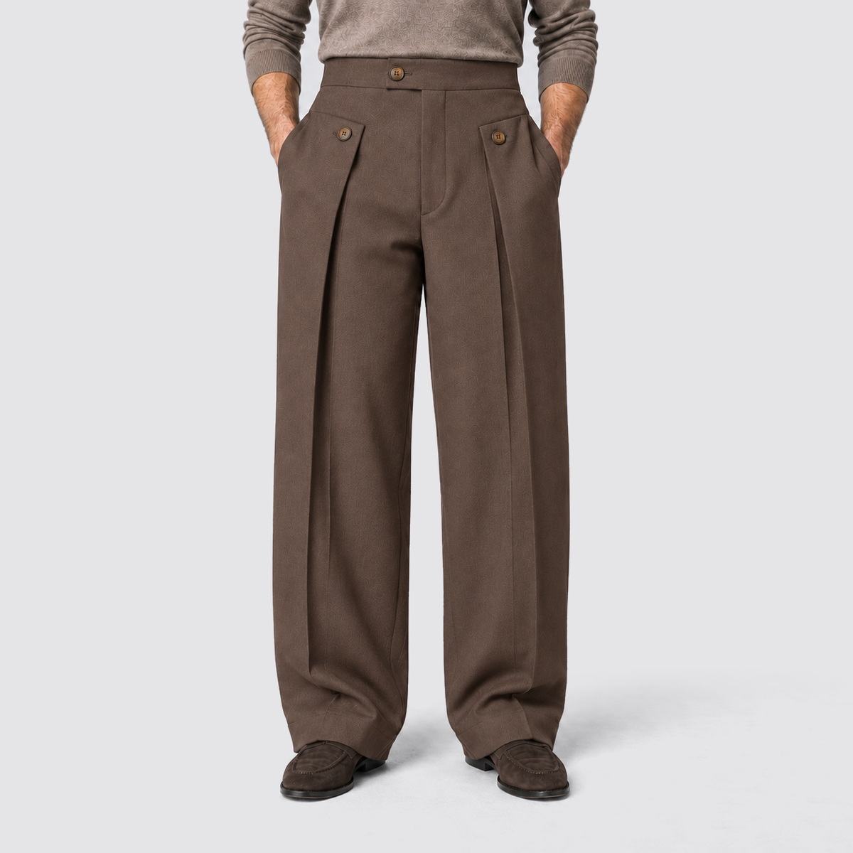 Montarello Men's Wide Leg Trousers with Front Pleats